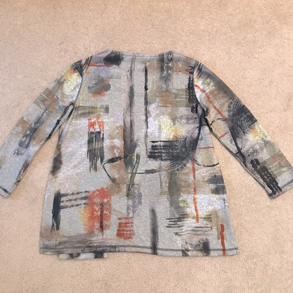 Ali Miles Casual Top Womens Small Grey Artistic Print Pocket Brushed Fleece - Picture 3 of 10